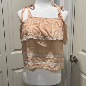 American Eagle tank top peach with lace trim womens size small